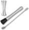 Gbuxska Muddler for Cocktails, 10 Inches Bar Spoon, 1 oz 2 oz Double Jigger- Premium 3 Piece Silver Mixing Tools Set for Drinks