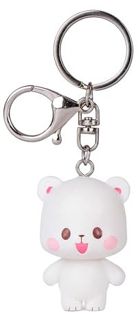 Milkmochabear 3D-Figuren-Schlüsselanhänger mit Milch-Mokka-Motiv, Niedlicher Vinyl-Anhänger für Handtaschen, Geldbörsen, Taschen und Rucksäcke, Metall