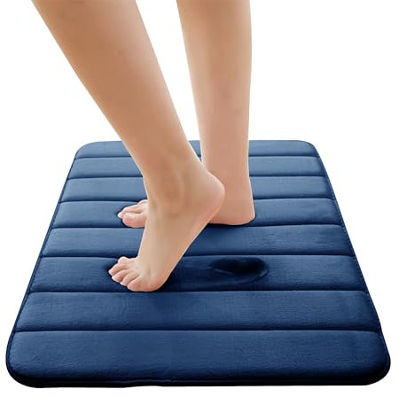 Moonlight Bedding Memory Foam Bath Mat Non Slip Anti Mould – 40 x 60 cm Navy Washable Super Absorbent Bathroom Mat Extra Soft & Comfortable Shower Mats