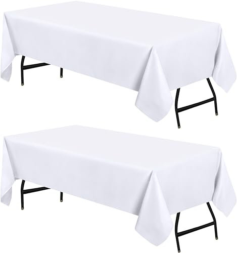 Utopia Kitchen Polyester Tischdecke 150 x 300 cm (2er-Pack, Weiß) Maschinenwaschbare Tischdecke Ideal für Partys, Veranstaltungen, Hochzeiten und Restaurants (59 x 118 Zoll)
