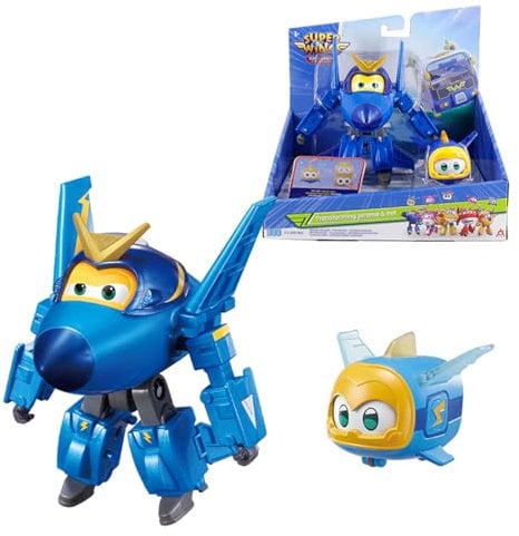 Super Wings Transforming Flugzeug Jerome & Pet, ca. 12 cm große verwandelbare Spiel-Figur mit ca. 4,3 cm großem Haustier, Spielzeug für Jungen und Mädchen im Alter von 3 4 5 6 7 8