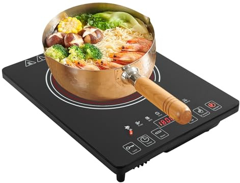 Electric Ceramic Hob, Portable 1800W Electric Cooktop, Countertop Burner Single Burner Electric Cooktop with LED Touch Screen & 8 Power Electric Hot Plate for Home Camping (DT1W)