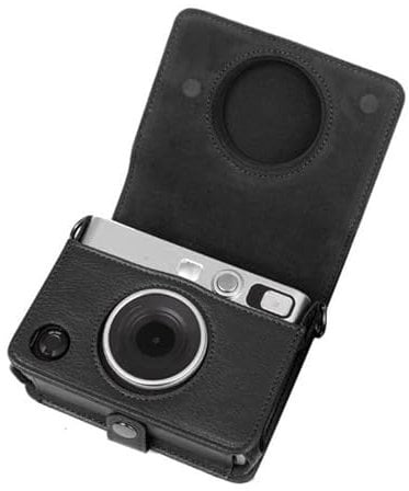 Protective Case for Instax Mini EVO and for Polaroid Mini EVO Hybrid Instant Cameras, Mini EVO Case with Shoulder Strap, Removable Flap, Lychee Texture Horizonal Style (Black)