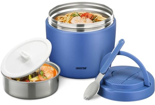Itslife Termo para Comida 970ml, Fiambrera Acero Inoxidable,Taza Aislada con Cuchara Plegable, Aislante Térmico Recipiente para Sopas, Ensaladas, Adecuado para Oficinas y Escuelas, Azul