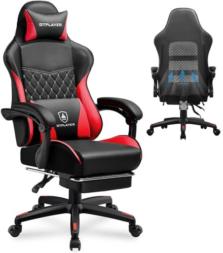 GTPLAYER Gaming Chair, High Back Leather Computer Gaming Chair with Footrest, Ergonomic Height Adjustable Office Chair with Removable Cover and Lumbar Support for Gaming and Work (Red)