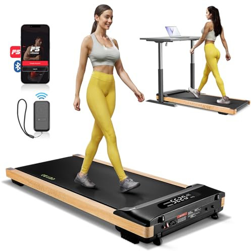 VANGONA Holz Laufband für Zuhause, 2,5PS Walking Pad mit Bluetooth und App-Verbindung, 6 km/h Laufband Schreibtisch mit extra breitem 46 cm Laufband, LED-Anzeige, für Zuhause & Büro