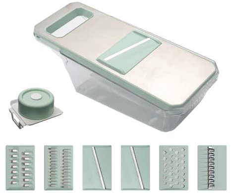 Paociuro Multi-Use Manual Metal Vegetable Slicer - Safety Cutter for Potatoes, Garlic, Carrots - Green