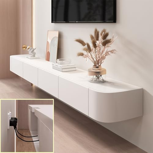 XDXINY TV-Medienkonsole, schwimmender TV-Schrank, groß, wandmontiert, mehrere Aufbewahrungsfächer, geeignet für Wohnzimmer, Schlafzimmer UVM. (Weiß, 200 x 20 x 24 cm)
