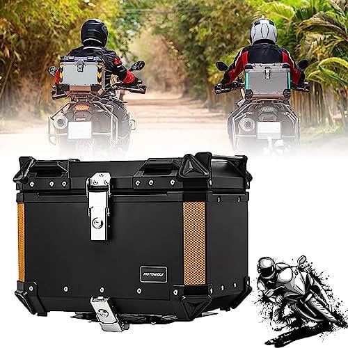 Motorradkoffer, 35 l, 45 l, 50 l, Topcase für Motorradgepäckträger, Motorrad-Topcases, robuste Aluminium-Heckbox mit Sicherheitsschloss zur Aufbewahrung von Helmgepäck, 50 l, Schwarz