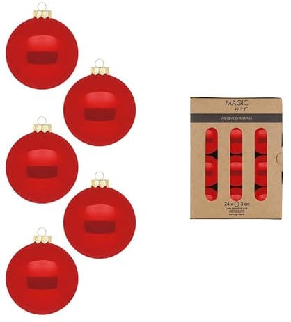 Weihnachtskugeln Glas 3cm 24 Stück - matt & glänzend - Mini Christbaumkugeln Weihnachtsbaumkugeln für Weihnachten - Christbaumschmuck & Weihnachtsbaumschmuck Rot - Modern Red