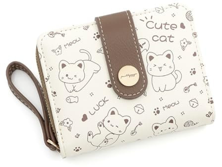 Oyccen Portefeuille Chat Mignon pour Femme Petit Portefeuille Porte-Cartes en PU Cuir Porte Monnaie Court Portefeuille avec Fermeture Éclair