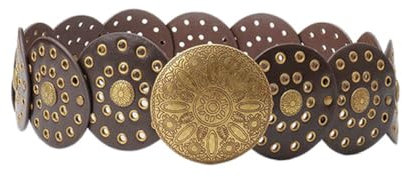 Oyccen Damen Hohle Runde Taillengürtel Vintage Western Scheibengürtel Boho Breite Gürtel für Kleider Hosen Röcke