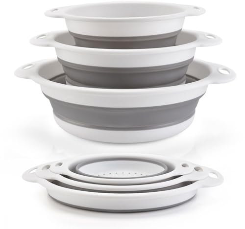 Surwin Escurridor Plegable, 3 Piezas Colador Plegable Escurridor Verduras Escurridor Plegable Silicona Colador Pasta Colador De Cocina para Frutas,Verduras (Blanco)