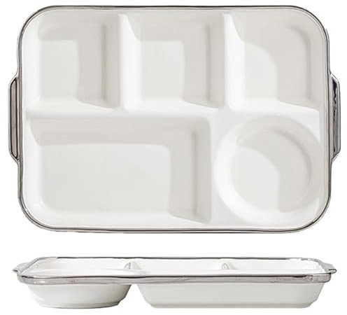 Hamankim Piatto da portata per adulti, piatto riutilizzabile per porzioni sane, bianco, con 5 scomparti, resistente ai graffi, 1 pezzo(Bianco)