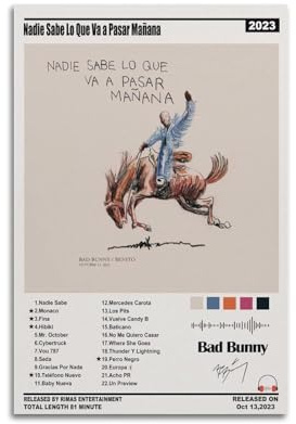 KINGGHYLL Bad Bunny Album Nadie Sabe Lo Que Va A Pasar Mañana Poster, dekoratives Gemälde, Leinwandposter, Wandkunst, Wohnzimmer-Dekor, modernes ästhetisches Poster, 50 x 75 cm, ungerahmter Stil
