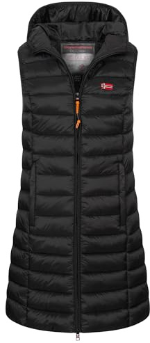 Geographical Norway Damen Stepp weste Kapuze Übergangs Herbst Winter Windbreaker Lang, Farbe:Schwarz, Größe:L (40)