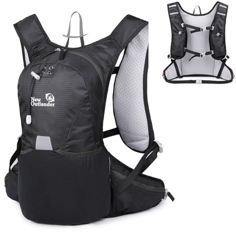 Outplea 12L Kleiner Motorrad Rucksack, Leicht Fahrradrucksack Herren Damen, Multifunktional Wanderrucksack klein, Laufrucksack Trinkrucksack Trailrunning Rucksack für Marathon Rennen, Schwarz