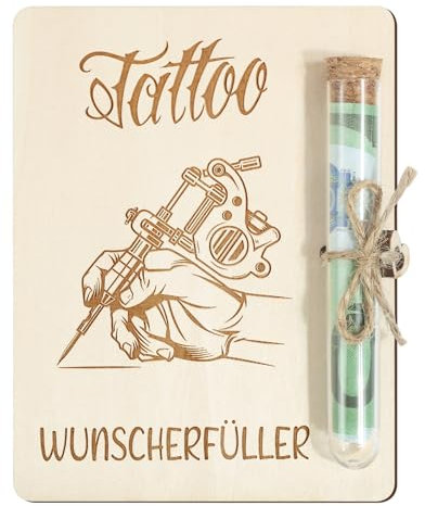BOFUNX Tattoo Geschenk aus Holz Tattoowierung Geldgeschenk Verpackung mit Reagenzgläser Lustige Geschenk für Damen Herren Tattoo Liebhaber Tätowierer
