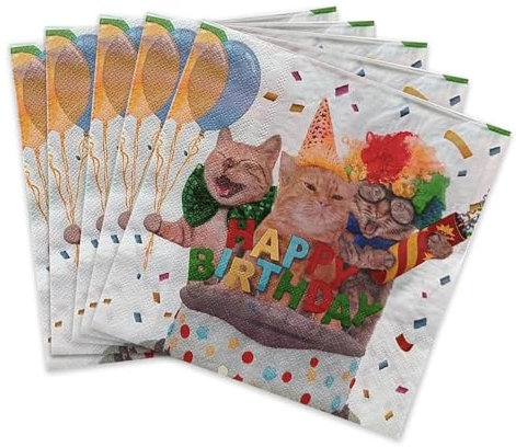 KOBOKO 20 Stück Katzen Servietten Kindergeburtstag, Katzen Geburtstag Deko Servietten, Papierservietten mit Katzenmotiv, Katze Geburtstag Party-Dekoration,Haustier Party Dekoration Servietten (Katzen)