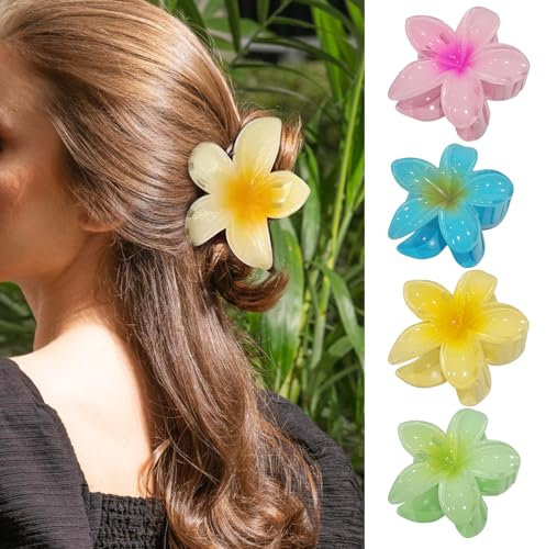 4 Piezas Clips de Garras de Flores,Pinzas de Mandíbula de pelo elegantes,pinzas antideslizantes para Mujer,Clips de Pelo de Flor Colores Pinzas,Accesorios para Cabello grueso y fino