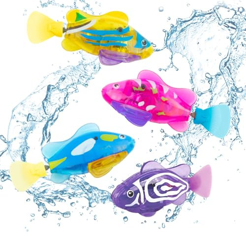 WDKXCN 4 Stück Robo Fisch, Robo Fish, Robofisch mit Leuchtende, Wiederverwendbare Robofische, Fisch Badewanne Spielzeug Elektrisch, Baby Badespielzeug Set für Kinder