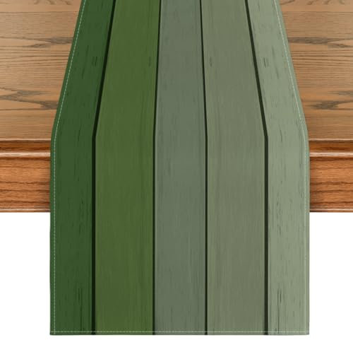 Artoid Mode Wald Grün Planken Antik Alt Rustikal Holz Frühling Tischläufer, Sommer Küche Tisch Dekoration Drinnen Urlaub Party Dekor 40x180 cm