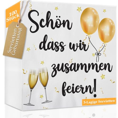Servietten Schön Dass Wir Zusammen Feiern 100 Stück, Servietten Geburtstag Mann, 33 x 33 cm - 3-Lagige Weich