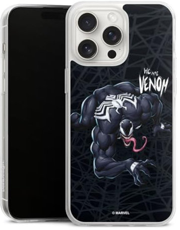 Silikon Hülle kompatibel mit Apple iPhone 15 Pro Max Case transparent Handyhülle Marvel Venom Spider-Man