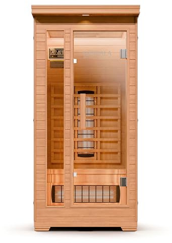 di volio Infrarotsauna Loimaa I, Infrarotkabine für 1 Person, aus Holz, Vollspektrumstrahler, LED-Farblichttherapie & Ionisator, 190x90x90 cm, (1-Person)