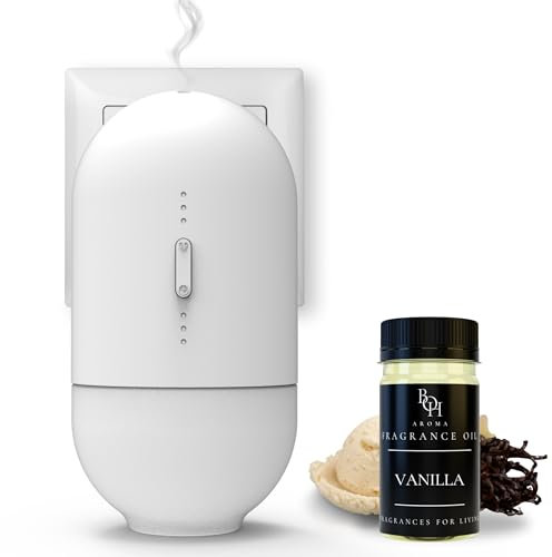 Aroma Diffuser mit 30ml Ätherisches Öl, Wasserloser Duftstecker Raumduft, 100% pflanzlich Lufterfrischer, 120-Tage Aroma für Zuhause bis zu 80 m²,manuelle Steuerung, leise (Vanille)
