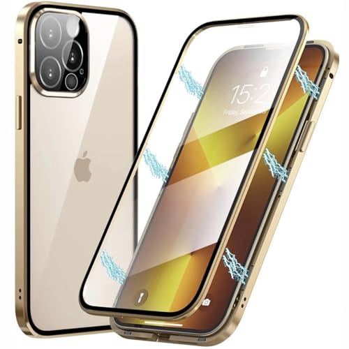 Pingoo Case for iPhone 12 Pro Max, Magnetic Titanium Adsorption Metal Bumper with Front and Back Transparent Tempered Glass Flip Cover 360 Degree Full Body Protective Case for Men Women