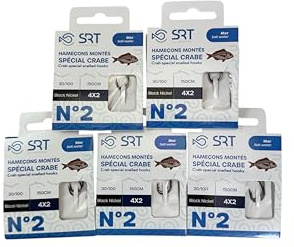 20 Ami Doppi kit 5 confezioni da 4 Braccioli da Pesca con 2 Ami Legati, Filo 0.30 mm, 150 cm,Amo # 2 per Spigola, Orata, Lago, Mare, Surfcasting