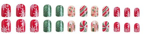 Lot de 24 faux ongles à coller sur les ongles - Motif sapin de Noël - Cadeaux du Nouvel An - Presse sur ongles - Ornement de manucure