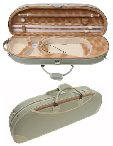 Vetimobato Violin Case 4/4 Full Size–Super Lightweight (1.74 kg) Wooden Hard Shell Case with 600D Nylon Raincoat,Plush Interior,2 Bow Holders,Hygrometer–Portable Travel Backpack for Violins(Green)