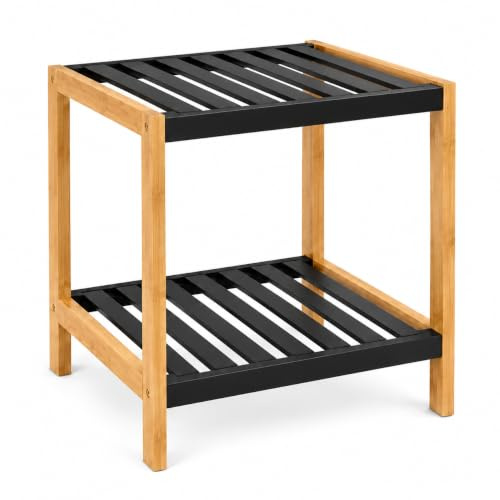 LIN HOME Holzregal mit Bambusrahmen, 2 Ebenen, 40 x 35 x 28 cm, zerlegbar, Organizer für Badezimmer, Wohnzimmer, Schlafzimmer, mit 2 Regalen, Schwarz