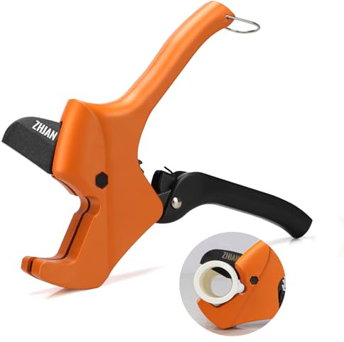 ZHJAN 42mm PVC-Rohrschneider,Kunststoff Rohrabschneider Mit SK5-Kohlenstoffstahlklinge,Rohrschneider für PVC Mit Ratschen und Ergonomischem Griff,Geeignet zum Schneiden von PVC/PP/PEX-Materialien.