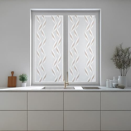Home Tresor - Coppia Tende a Vetro, Tende per Interni, Finestre Cucina, Cameretta, Soggiorno Mod. MADRID Semitrasparente Base Bianca, Corte e Lunghe - 60x150 cm, Tortora