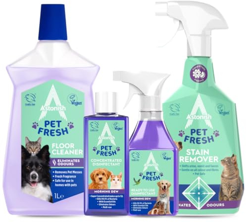 Astonish 4pc Pet Cleaning Bundle – Powerful Odour Eliminator, Antibacterial Floor Cleaner, Disinfectant & Pet Fresh Spray – Safe for Homes with Dogs & Cats