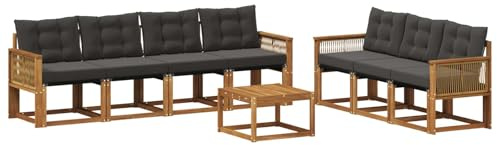 vidaXL Outdoor-Sofagarnitur mit Kissen 8 pcs Natürlich und Schwarz, Moderner Garten-Sofa, strapazierfähiges Outdoor-Sektionen-Set, bequemes Terrassenmöbel, ideal zum Entspannen