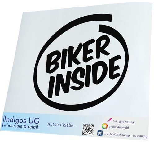 INDIGOS UG Aufkleber - Autoaufkleber - JDM - Die Cut - Biker Inside - Motorrad - 100x90mm schwarz - Heckscheibe - Heckscheibenaufkleber - Sticker Tuning Boot Auto Laptop LKW