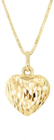 Lucchetta - Herz-Anhänger Halskette 14 Karat Gelbgold - Diamanten-Effekt, Feine Goldkette Damen 585 Echtgold, Schmuck Echtgoldkette 45cm