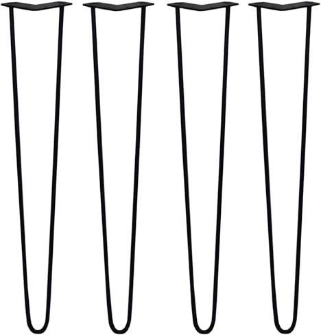 SKISKI LEGS - 4 Pieds de Table en Épingle à Cheveux 71cm 2 Tiges en Acier Noir Épaisseur 10mm
