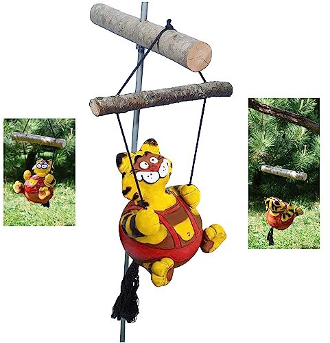 Midene Gartenstecker Keramik Handgefertigt - Gartendeko für Draußen Wetterfest - Garten Deko Keramik - Gartenfiguren & Gartenstatuen - Katze Swing