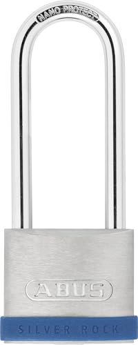 ABUS Vorhängeschloss Silver Rock 5/50HB80 mit hohem Bügel - aus massivem Zink und mit Silikon Schutzrahmen - Kellerschloss u. v. m - ABUS-Sicherheitslevel 7 - Blau/Silber