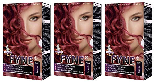 FYNE Burgundy Permanent Hair Dye for Women – Pack of 3 - Home Hair Colour Cream with Built-in Conditioner - Gentle, Long-Lasting, Suitable for All Hair Types - Achieve Salon-Quality Results at Home