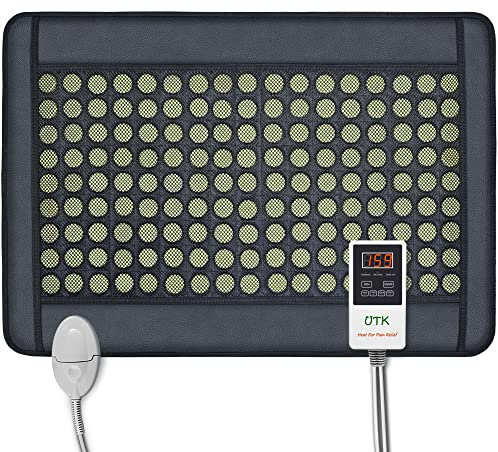 UTK Infrarot-Heizkissen für Rückenschmerzen, natürliches Jade-Heizkissen, mittlere Größe [21 x 31], 126 Jade-Steine, intelligenter Controller mit Speicherfunktion, einstellbare Temperatur und Zeit