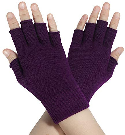 ZLYC Damen Wolle Halbfinger Handschuhe Winter Stricken Fingerlose Handschuhe (Einfarbig Violett),Einheitsgröße