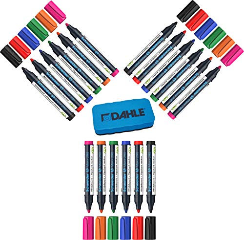 Schneider Maxx 290 Marker (für Whiteboards und Flipcharts, Rundspitze 2-3 mm Strichstärke, rückstandsfrei trocken abwischbar, hohe Qualität, kräftig und farbintensiv) 3 Boxen mit je 6 Farben + Löscher