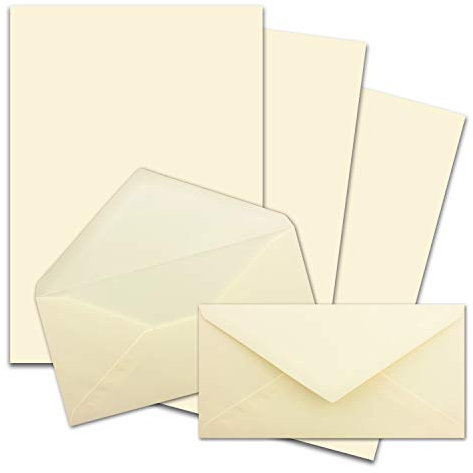 25x Briefpapier Set DIN A4 mit DIN Lang Briefumschlägen, Nassklebung - Creme-Vanille - mattes Schreibpapier mit Kuverts - FarbenFroh by GUSTAV NEUSER