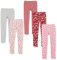 Amazon Essentials Legging Fille, Lot de 5, Gris/Rose Clair Fleuri/Rose Imprimé Feuilles/Rosé Foncé/Rouge Champignon, 8 Ans
